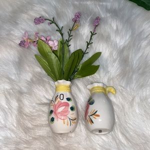 Set Of 2 Vintage Miniature Floral Ceramic Porcelain Vase Floral Japan